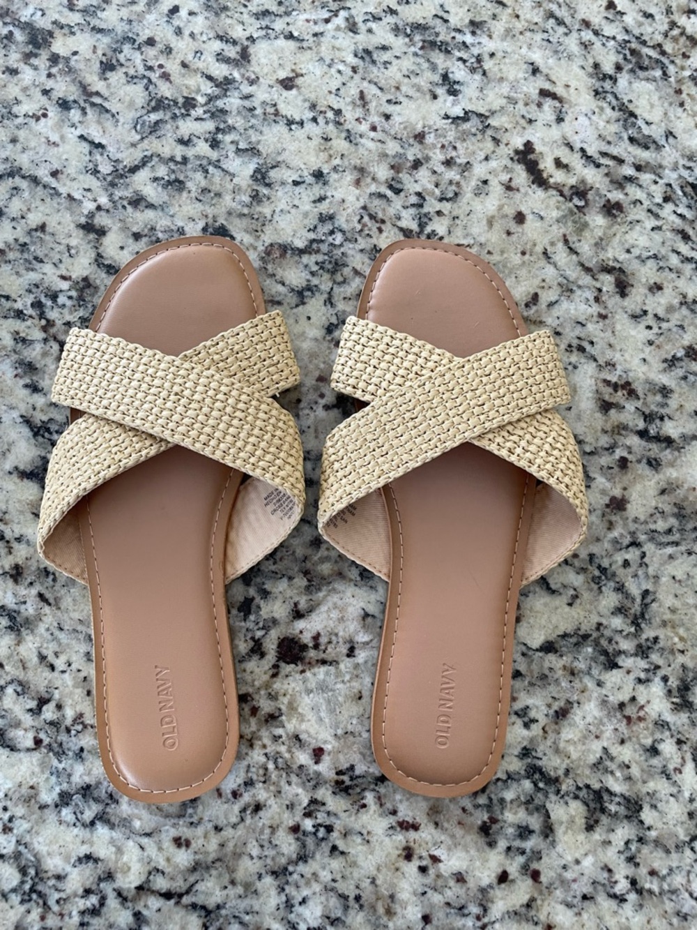 Old Navy Beige Woven Crossband Slide Sandals